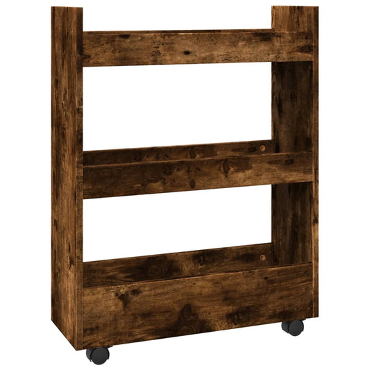 Narrow Storage Trolley 3 Tier Smoked Oak Engineered Wood Narrow Storage Trolley 3 Tier Smoked Oak Engineered Wood