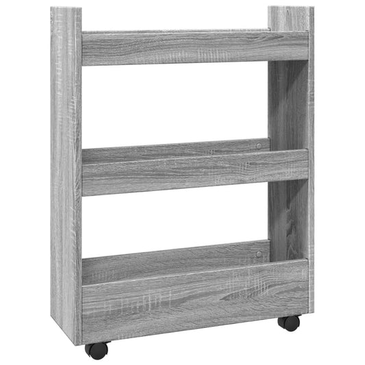 Narrow Storage Trolley 3 Tier Grey Sonoma Engineered Wood Narrow Storage Trolley 3 Tier Grey Sonoma Engineered Wood