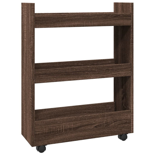 Narrow Storage Trolley 3 Tier Brown Oak Engineered Wood Narrow Storage Trolley 3 Tier Brown Oak Engineered Wood