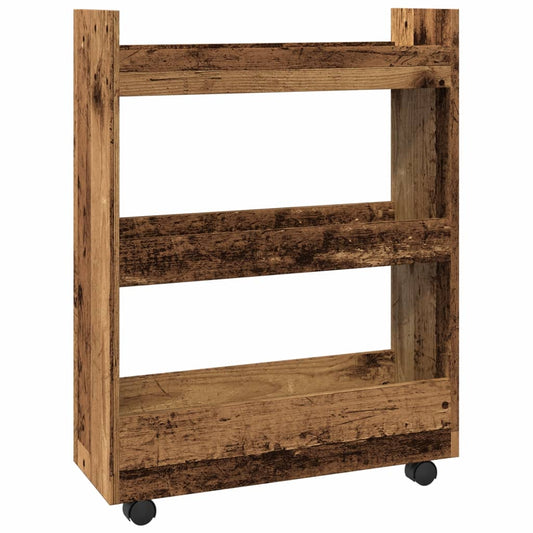 Narrow Storage Trolley 3 Tier Old Wood Engineered Wood Narrow Storage Trolley 3 Tier Old Wood Engineered Wood