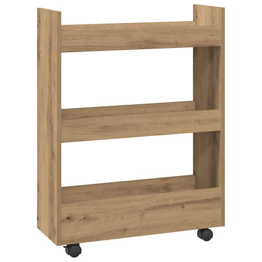 Narrow Storage Trolley 3 Tier Artisian Oak Engineered Wood Narrow Storage Trolley 3 Tier Artisian Oak Engineered Wood