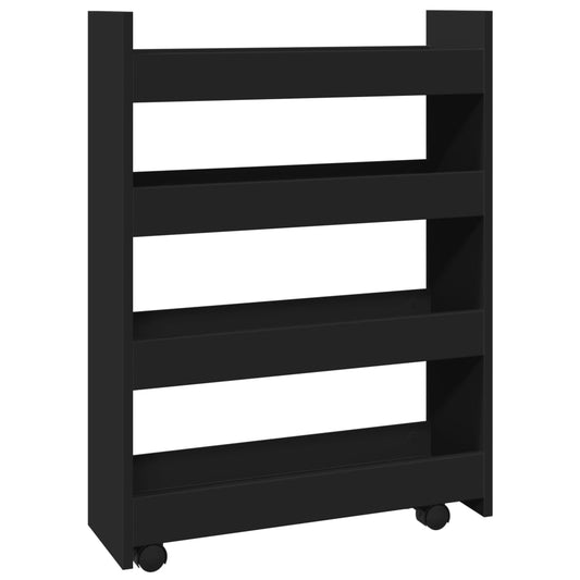 Narrow Storage Trolley 4 Tier Black Engineered Wood Narrow Storage Trolley 4 Tier Black Engineered Wood