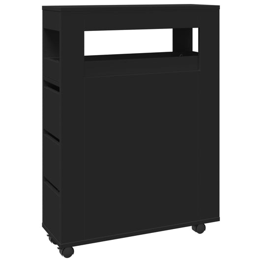 Narrow Bathroom Cabinet with Wheels Black Engineered Wood Narrow Bathroom Cabinet with Wheels Black Engineered Wood