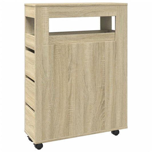 Narrow Bathroom Cabinet with Wheels Sonoma Oak Engineered Wood Narrow Bathroom Cabinet with Wheels Sonoma Oak Engineered Wood