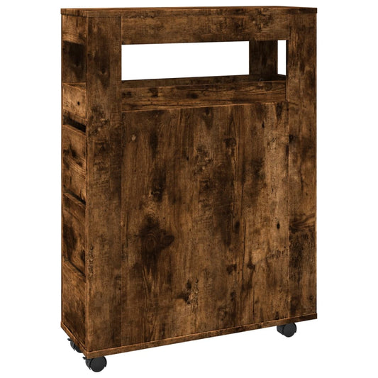 Narrow Bathroom Cabinet with Wheels Smoked Oak Engineered Wood Narrow Bathroom Cabinet with Wheels Smoked Oak Engineered Wood