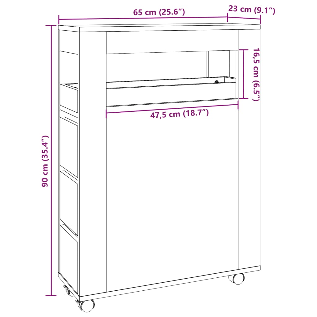 Narrow Bathroom Cabinet with Wheels Smoked Oak Engineered Wood