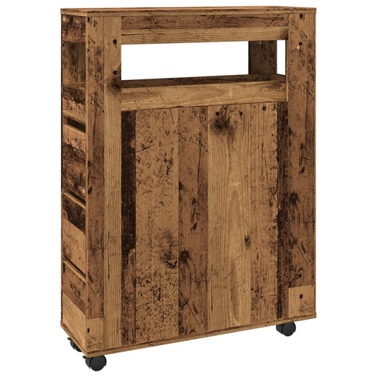 Narrow Bathroom Cabinet with Wheels Old Wood Engineered Wood Narrow Bathroom Cabinet with Wheels Old Wood Engineered Wood