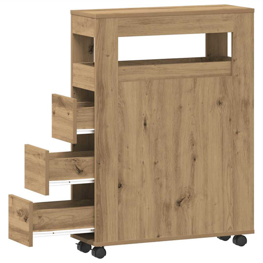 Narrow Bathroom Cabinet with Wheels Artisian Oak Engineered Wood Narrow Bathroom Cabinet with Wheels Artisian Oak Engineered Wood