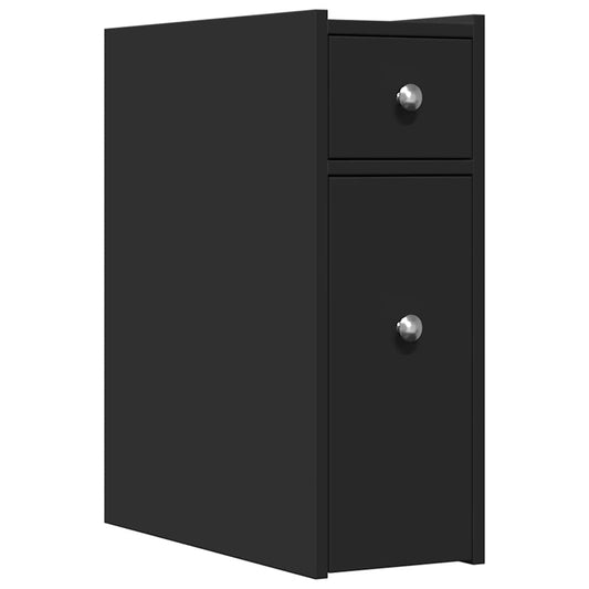 Narrow Bathroom Cupboard with Wheels Black Engineered Wood Narrow Bathroom Cupboard with Wheels Black Engineered Wood