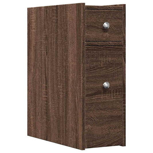 Narrow Bathroom Cupboard with Wheels Brown Oak Engineered Wood Narrow Bathroom Cupboard with Wheels Brown Oak Engineered Wood