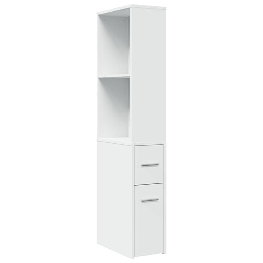 Narrow Bathroom Cupboard with Wheels White Engineered Wood Narrow Bathroom Cupboard with Wheels White Engineered Wood