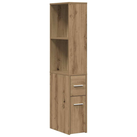 Narrow Bathroom Cupboard with Wheels Artisian Oak Narrow Bathroom Cupboard with Wheels Artisian Oak
