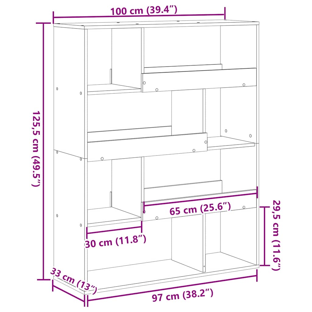 Bookcase Concrete Grey 100x33x125,5 cm Engineered Wood