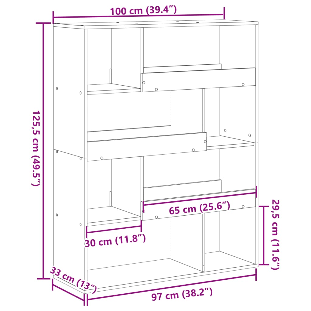Bookcase Grey Sonoma 100x33x125,5 cm Engineered Wood