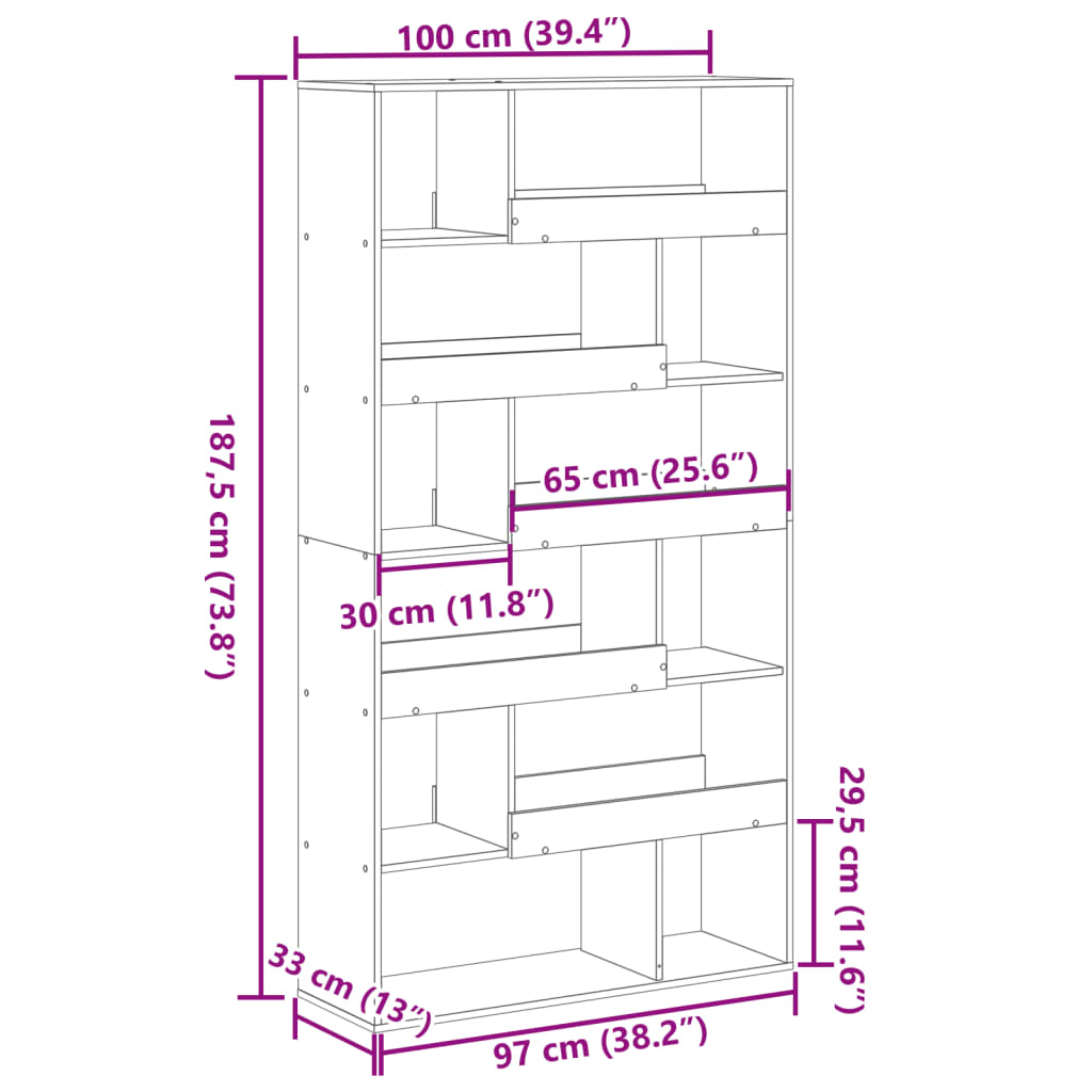 Bookcase Smoked Oak 100x33x187,5 cm Engineered Wood