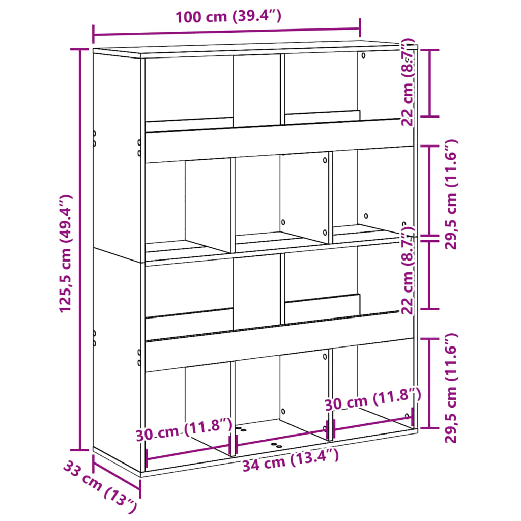 Bookcase Sonoma Oak 100x33x125,5 cm Engineered Wood