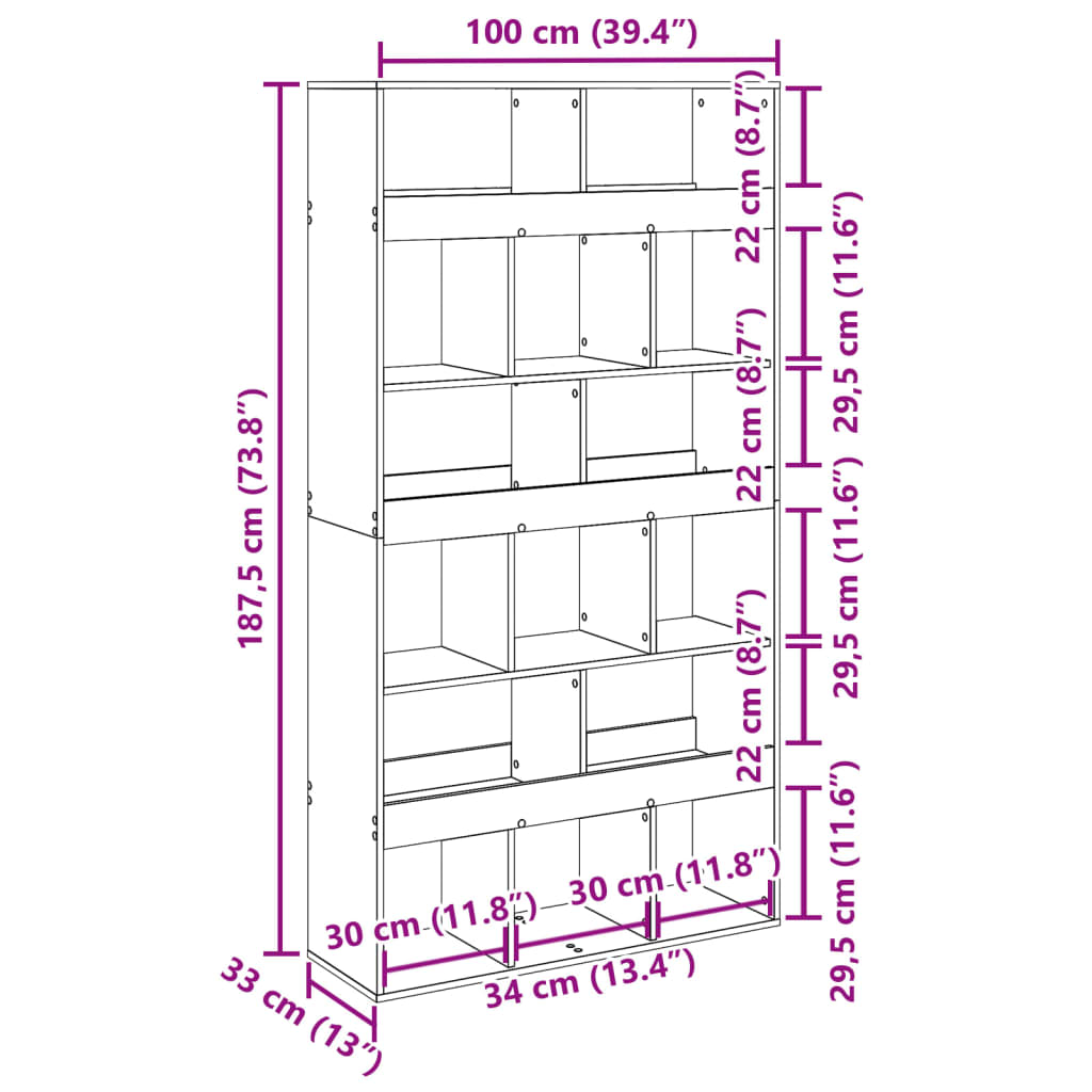 Bookcase Sonoma Oak 100x33x187,5 cm Engineered Wood