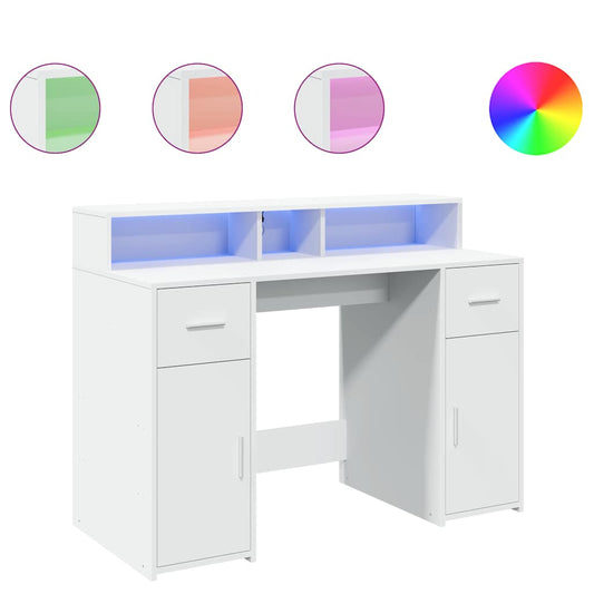 Desk with LED Lights White 120x55x91 cm Engineered Wood Desk with LED Lights White 120x55x91 cm Engineered Wood