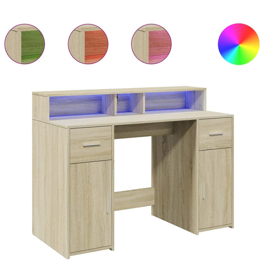 Desk with LED Lights Sonoma Oak 120x55x91 cm Engineered Wood Desk with LED Lights Sonoma Oak 120x55x91 cm Engineered Wood