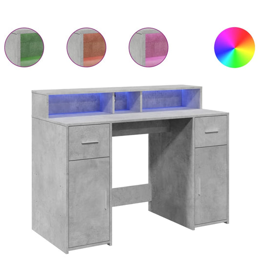 Desk with LED Lights Concrete Grey 120x55x91 cm Engineered Wood Desk with LED Lights Concrete Grey 120x55x91 cm Engineered Wood