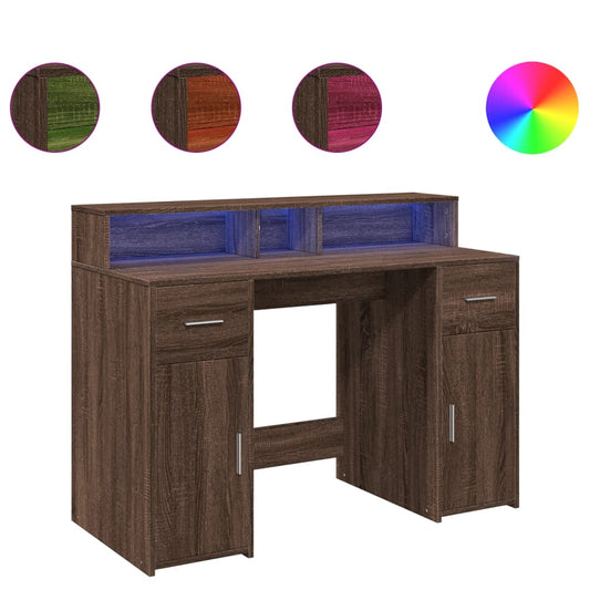 Desk with LED Lights Brown Oak 120x55x91 cm Engineered Wood Desk with LED Lights Brown Oak 120x55x91 cm Engineered Wood