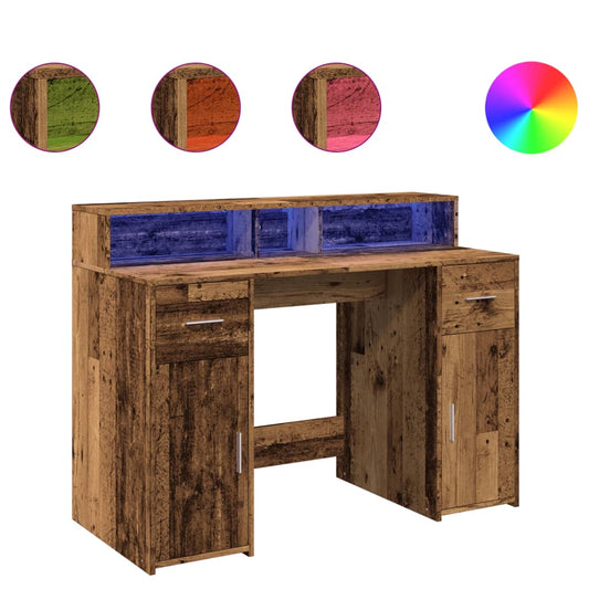 Desk with LED Lights Old Wood 120x55x91 cm Engineered Wood Desk with LED Lights Old Wood 120x55x91 cm Engineered Wood