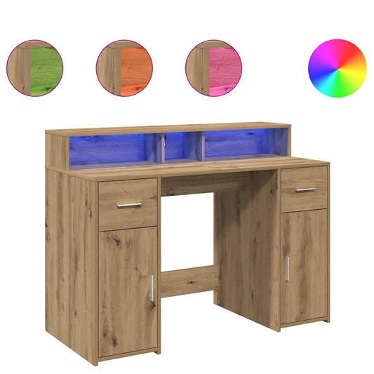 Desk with LED Lights Artisian Oak 120x55x91 cm Engineered Wood Desk with LED Lights Artisian Oak 120x55x91 cm Engineered Wood