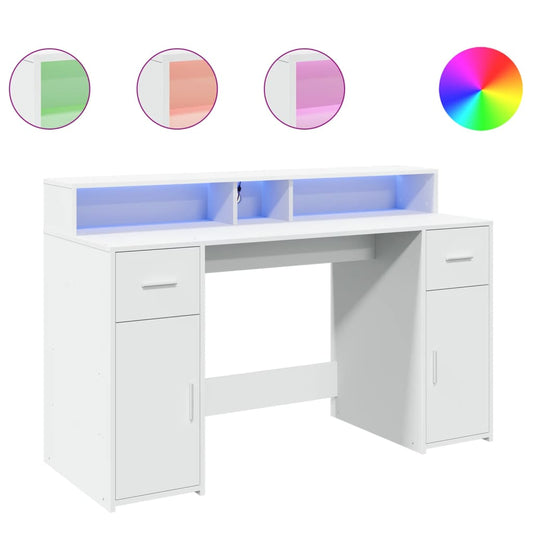 Desk with LED Lights White 140x55x91 cm Engineered Wood Desk with LED Lights White 140x55x91 cm Engineered Wood