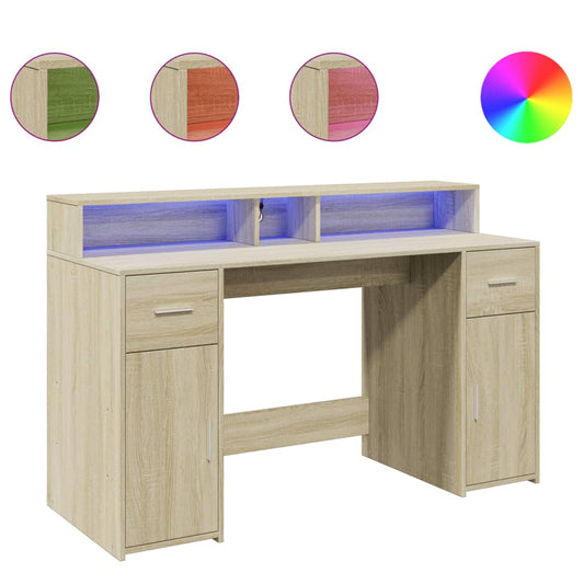 Desk with LED Lights Sonoma Oak 140x55x91 cm Engineered Wood Desk with LED Lights Sonoma Oak 140x55x91 cm Engineered Wood