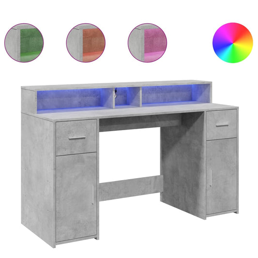 Desk with LED Lights Concrete Grey 140x55x91 cm Engineered Wood Desk with LED Lights Concrete Grey 140x55x91 cm Engineered Wood