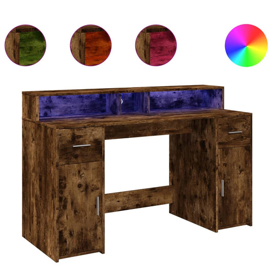 Desk with LED Lights Smoked Oak 140x55x91 cm Engineered Wood Desk with LED Lights Smoked Oak 140x55x91 cm Engineered Wood