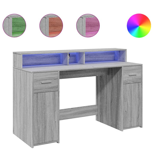 Desk with LED Lights Grey Sonoma 140x55x91 cm Engineered Wood Desk with LED Lights Grey Sonoma 140x55x91 cm Engineered Wood