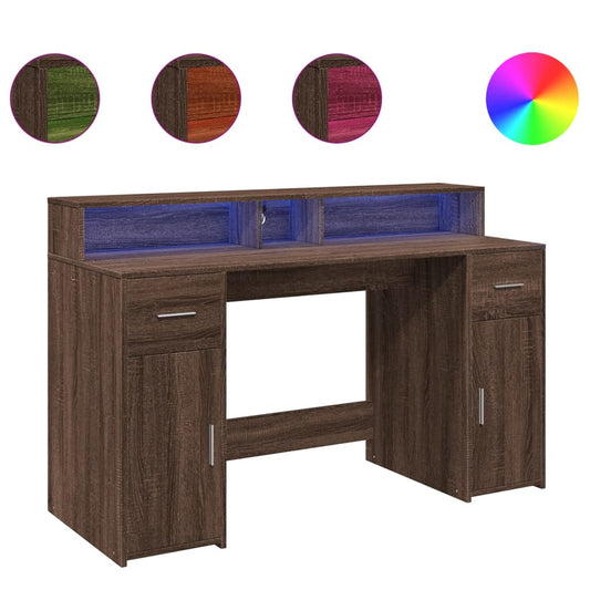 Desk with LED Lights Brown Oak 140x55x91 cm Engineered Wood Desk with LED Lights Brown Oak 140x55x91 cm Engineered Wood