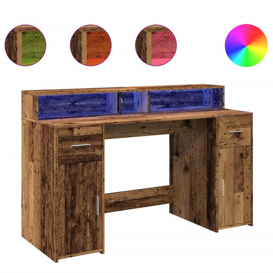 Desk with LED Lights Old Wood 140x55x91 cm Engineered Wood Desk with LED Lights Old Wood 140x55x91 cm Engineered Wood