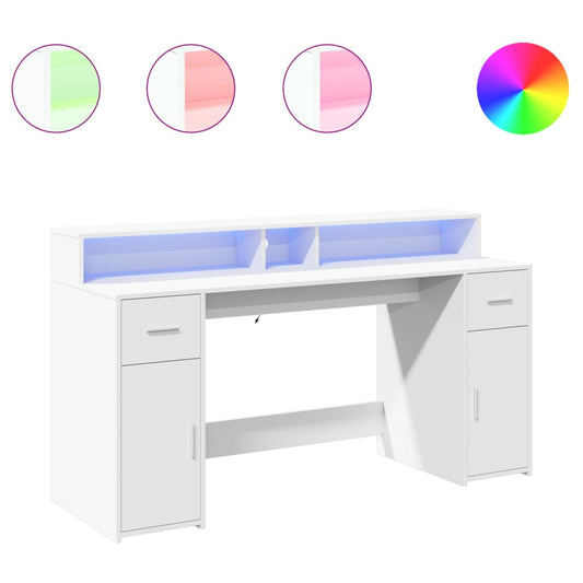 Desk with LED Lights White 160x55x91 cm Engineered Wood Desk with LED Lights White 160x55x91 cm Engineered Wood