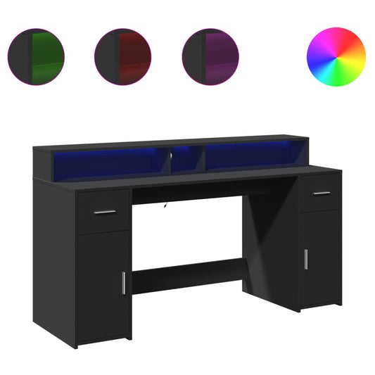 Desk with LED Lights Black 160x55x91 cm Engineered Wood Desk with LED Lights Black 160x55x91 cm Engineered Wood