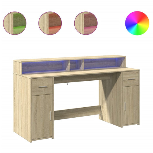 Desk with LED Lights Sonoma Oak 160x55x91 cm Engineered Wood Desk with LED Lights Sonoma Oak 160x55x91 cm Engineered Wood