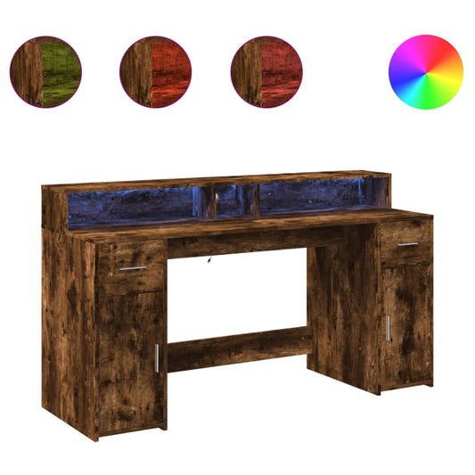 Desk with LED Lights Smoked Oak 160x55x91 cm Engineered Wood Desk with LED Lights Smoked Oak 160x55x91 cm Engineered Wood