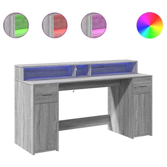 Desk with LED Lights Grey Sonoma 160x55x91 cm Engineered Wood Desk with LED Lights Grey Sonoma 160x55x91 cm Engineered Wood