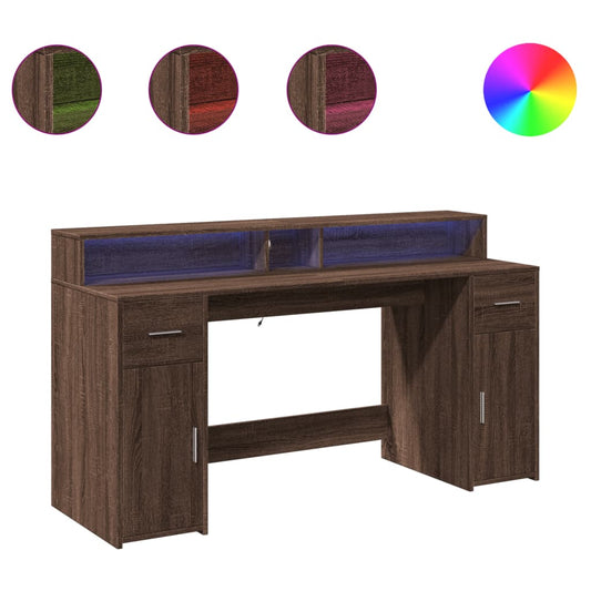 Desk with LED Lights Brown Oak 160x55x91 cm Engineered Wood Desk with LED Lights Brown Oak 160x55x91 cm Engineered Wood