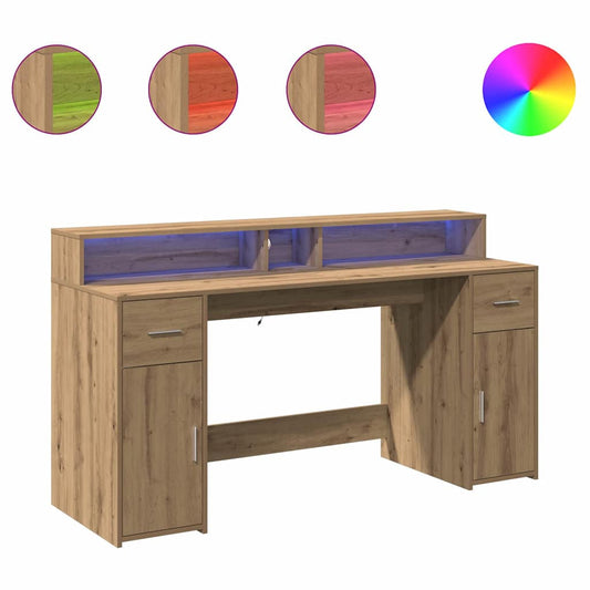 Desk with LED Lights Artisian Oak 160x55x91 cm Engineered Wood Desk with LED Lights Artisian Oak 160x55x91 cm Engineered Wood