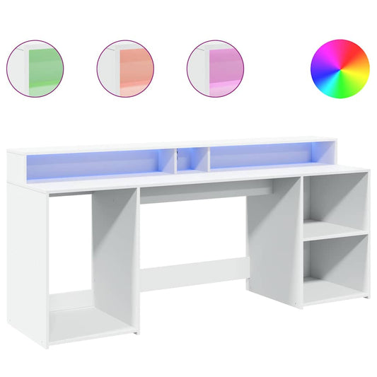 Desk with LED Lights White 200x55x91 cm Engineered Wood Desk with LED Lights White 200x55x91 cm Engineered Wood