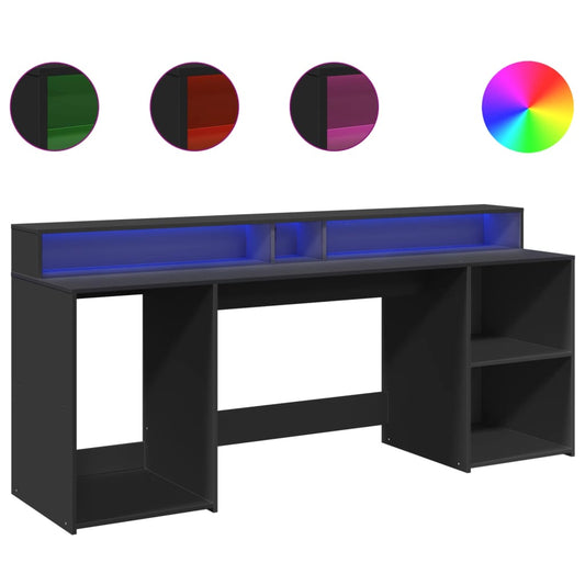 Desk with LED Lights Black 200x55x91 cm Engineered Wood Desk with LED Lights Black 200x55x91 cm Engineered Wood