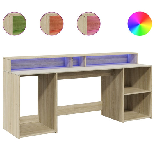 Desk with LED Lights Sonoma Oak 200x55x91 cm Engineered Wood Desk with LED Lights Sonoma Oak 200x55x91 cm Engineered Wood