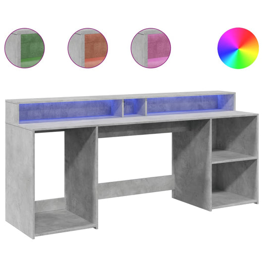 Desk with LED Lights Concrete Grey 200x55x91 cm Engineered Wood Desk with LED Lights Concrete Grey 200x55x91 cm Engineered Wood