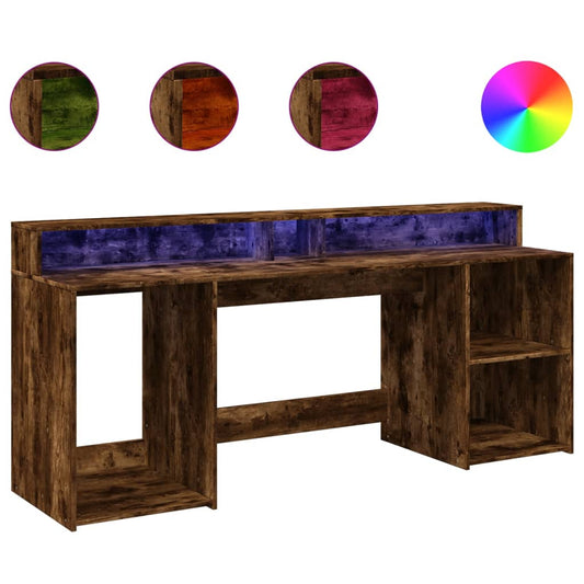 Desk with LED Lights Smoked Oak 200x55x91 cm Engineered Wood Desk with LED Lights Smoked Oak 200x55x91 cm Engineered Wood