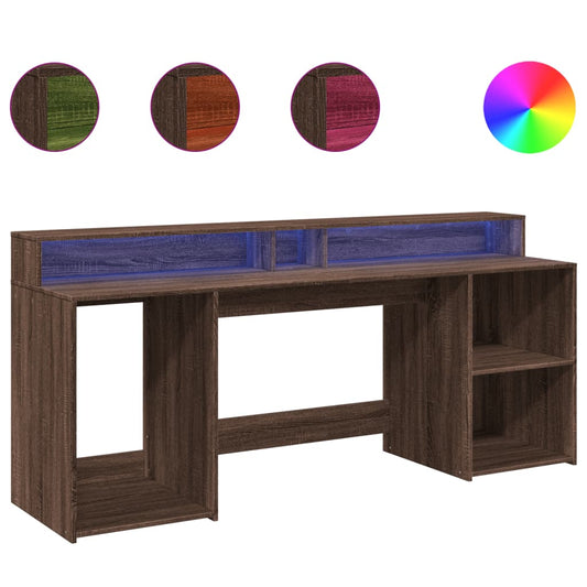 Desk with LED Lights Brown Oak 200x55x91 cm Engineered Wood Desk with LED Lights Brown Oak 200x55x91 cm Engineered Wood
