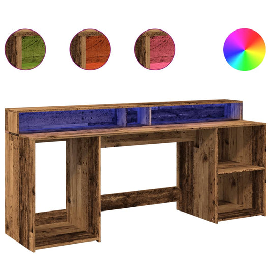 Desk with LED Lights Old Wood 200x55x91 cm Engineered Wood Desk with LED Lights Old Wood 200x55x91 cm Engineered Wood