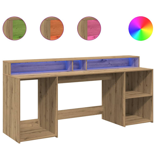 Desk with LED Lights Artisian Oak 200x55x91 cm Engineered Wood Desk with LED Lights Artisian Oak 200x55x91 cm Engineered Wood