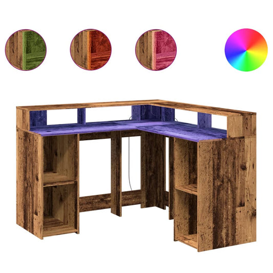 Desk with LED Lights Old Wood 130x130x91 cm Engineered Wood Desk with LED Lights Old Wood 130x130x91 cm Engineered Wood